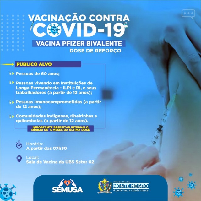 Monte Negro inicia Campanha de Vacinação 2023 contra Covid-19 com a vacina bivalente